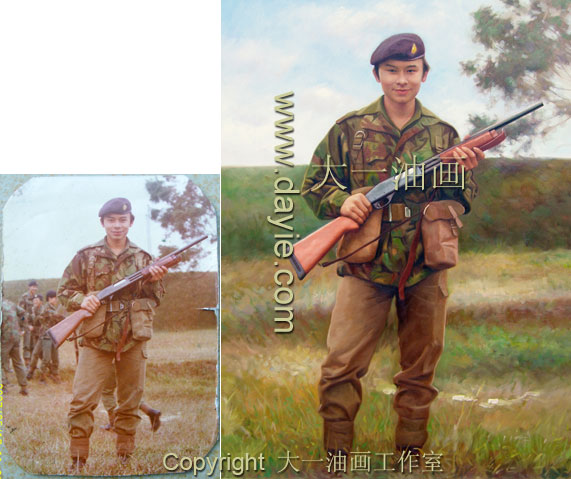 将旧彩色照片绘制成油画肖像